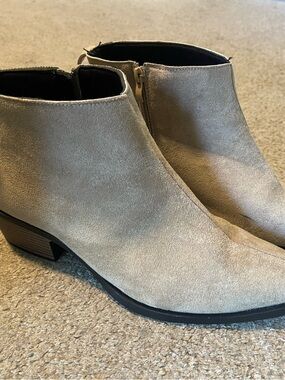 Classic Taupe Suede Ankle Booties with Side Zip